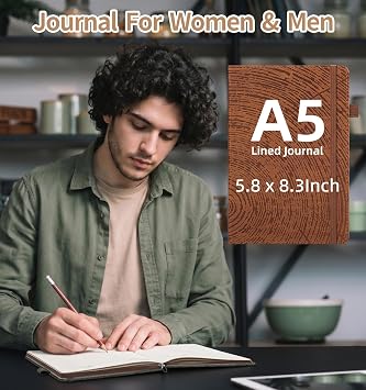 A5 Lined Journal Notebook for Women Men, Tree Ring Leather Journals