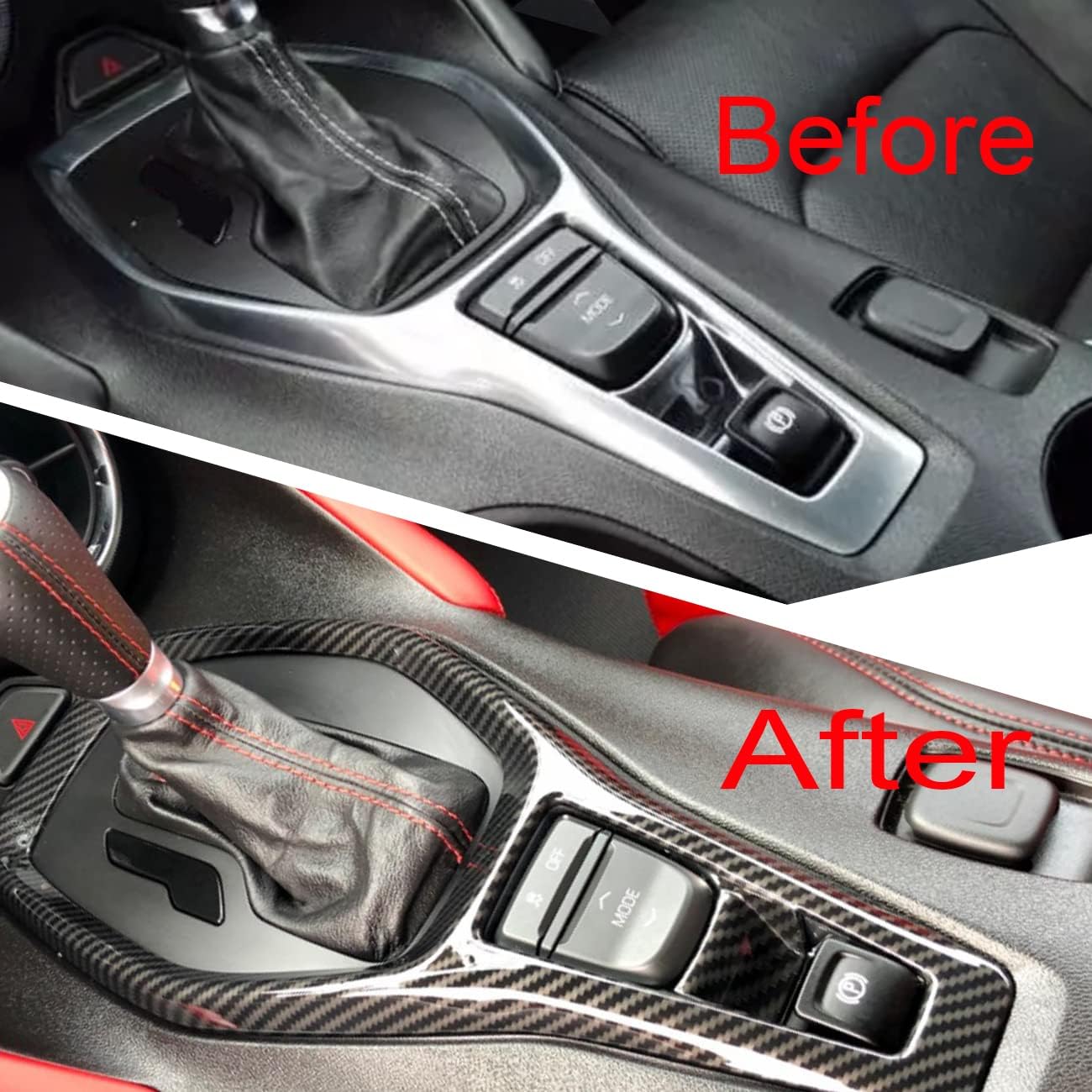 MICROCK Gear Shift Panel Frame Trim Shifter Cover for Chevrolet Camaro 2017 2018 2019 2020 2021 2022 2023 2024, ABS Carbon Fiber