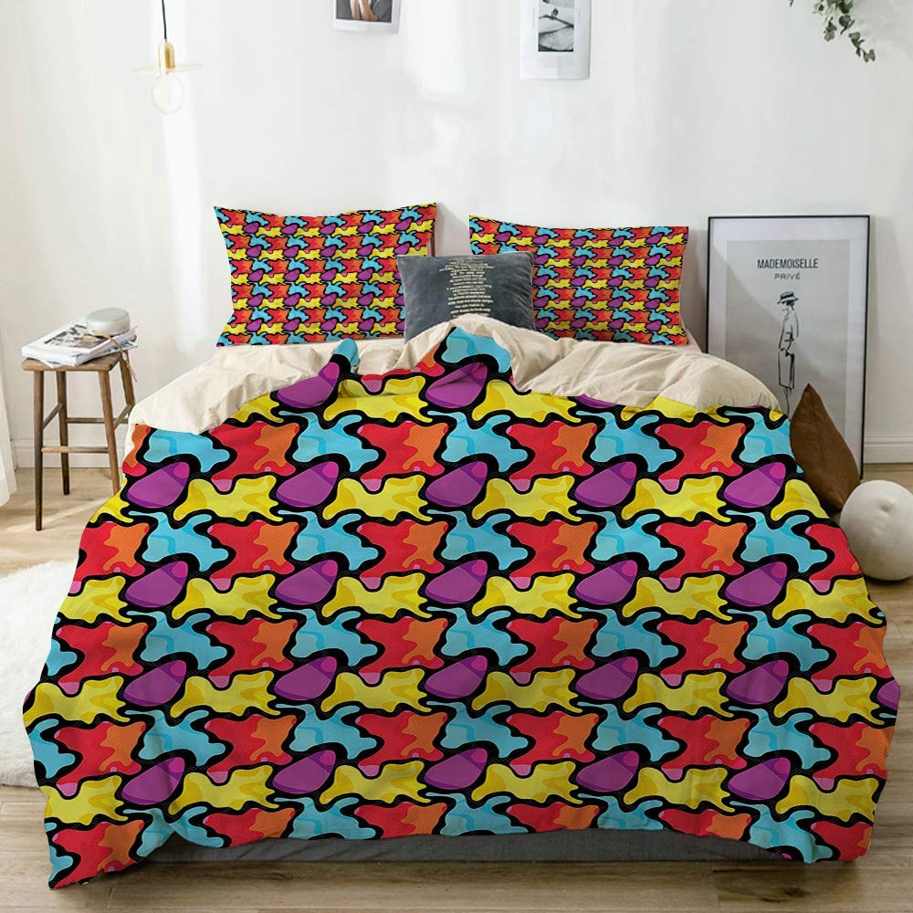 ronfnea Bedding Duvet Cover Set Beige Graffiti Composition 1 Comforter Quilt Cover & 2 Pillow Shams Ultra Soft Microfiber Premium for Kid Boy Girl Women Men