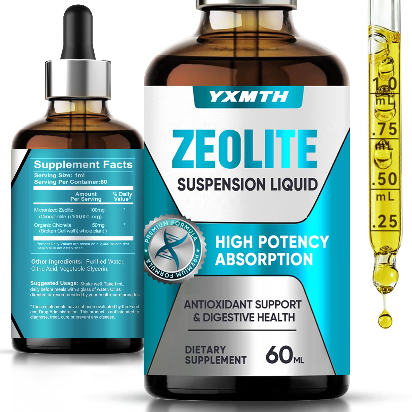 Zeolite Drops for Kids and Adults, Natural Premium Liquid Zeolite Drops, Support Liver, Gut & Immune Health,Promotes Digestion, Strengthens Immunity, 60 ml