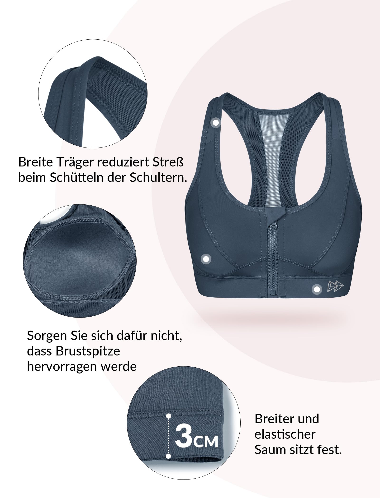 Yvette Reggiseno Sportivo da Donna Chiusura Anteriore Supporto Forte Seni Grandi Imbottiti per Fitness Yoga Running Jogging