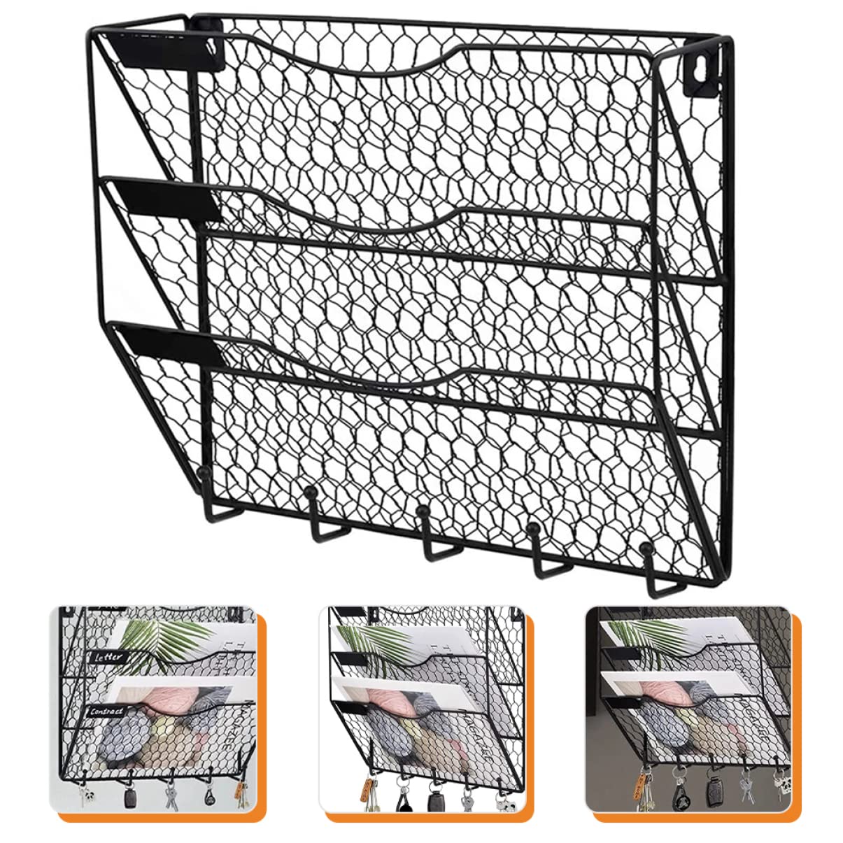2 pezzi portaoggetti in metallo, ganci for cestini cartelle porta ufficio portaoggetti organizer da parete porta posta in filo nero for tasca in rete riviste carta ufficio, giornali, cartelle sospese