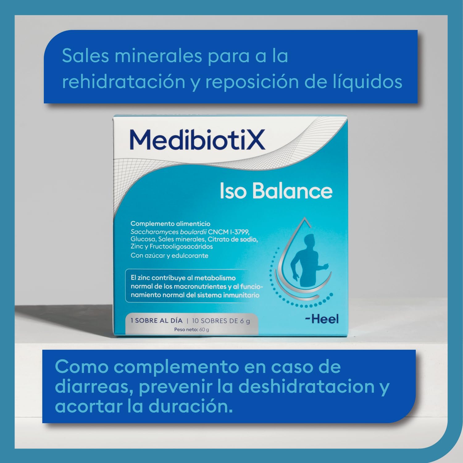 MedibiotiX – Iso Balance, Complemento Alimenticio con Prebióticos, Probióticos y Sales Minerales, Equilibra la Microbiota Intestinal, Con Suero que Evita la Deshidratación en Diarreas – 10 Sticks