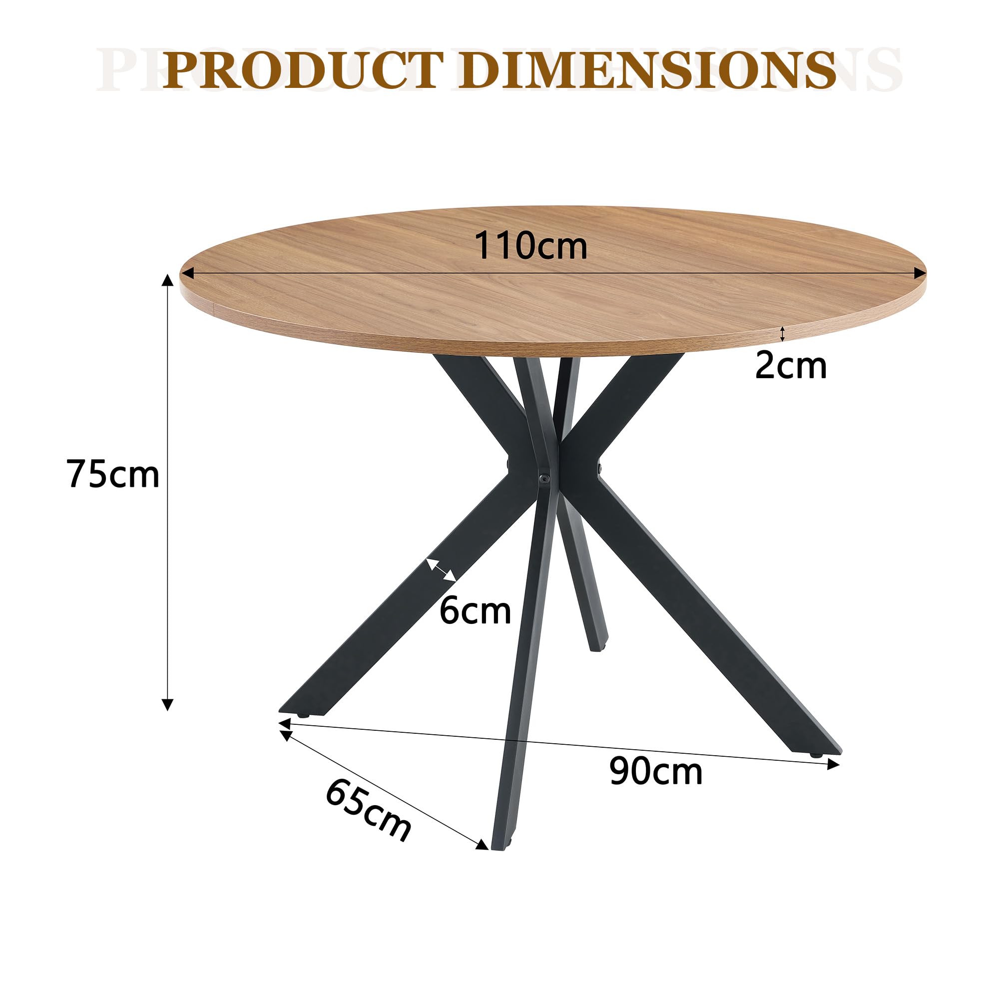 Table de salle à manger ronde extensible 110 cm, pour 4 à 6 personnes en bois d'araignée, pour cuisine, salle à manger, salon et bureau