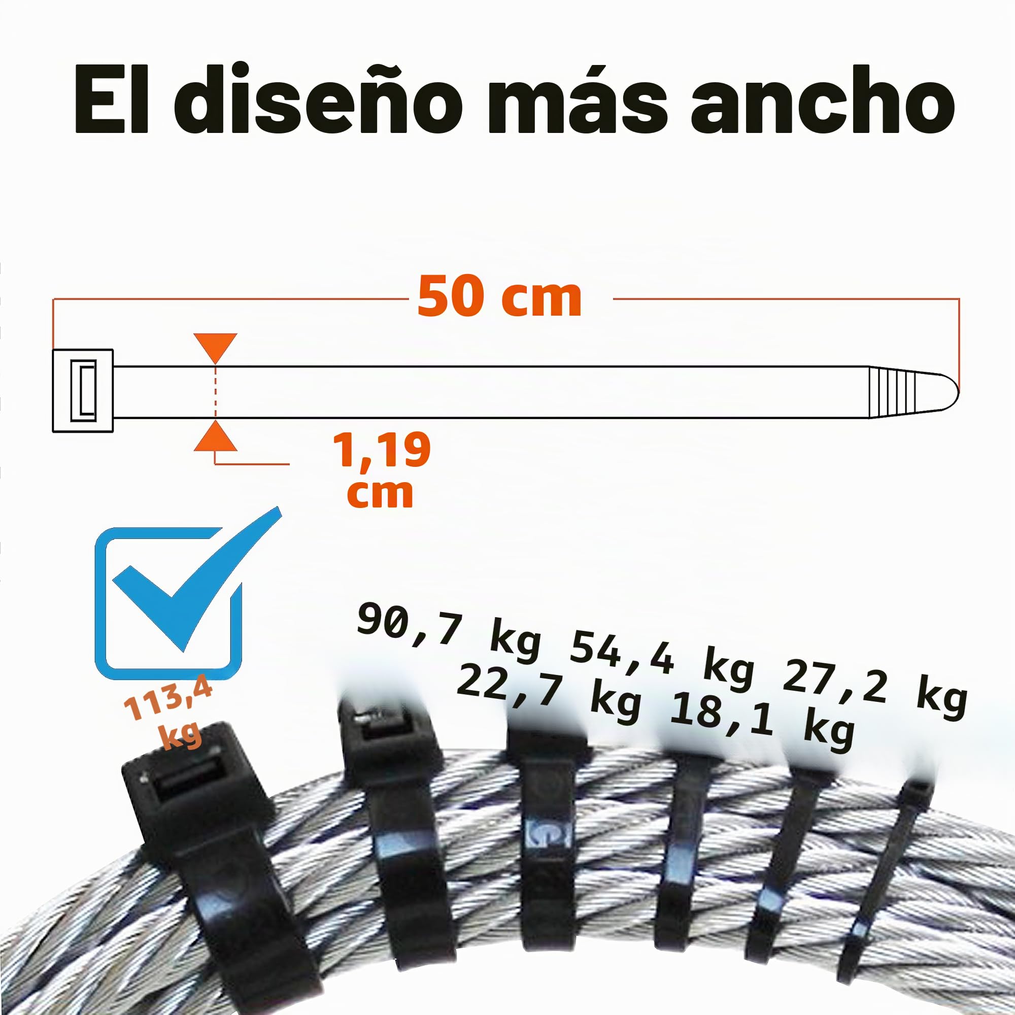 Bridas Plastico Grandes 500mm x 12mm, Bridas Negras Largas 50cm, 40 piezas Bridas para Cables Anchas Gigantes Brida Plástico Gruesas Fuertes Resistentes A Los Rayos UV Zip Ties