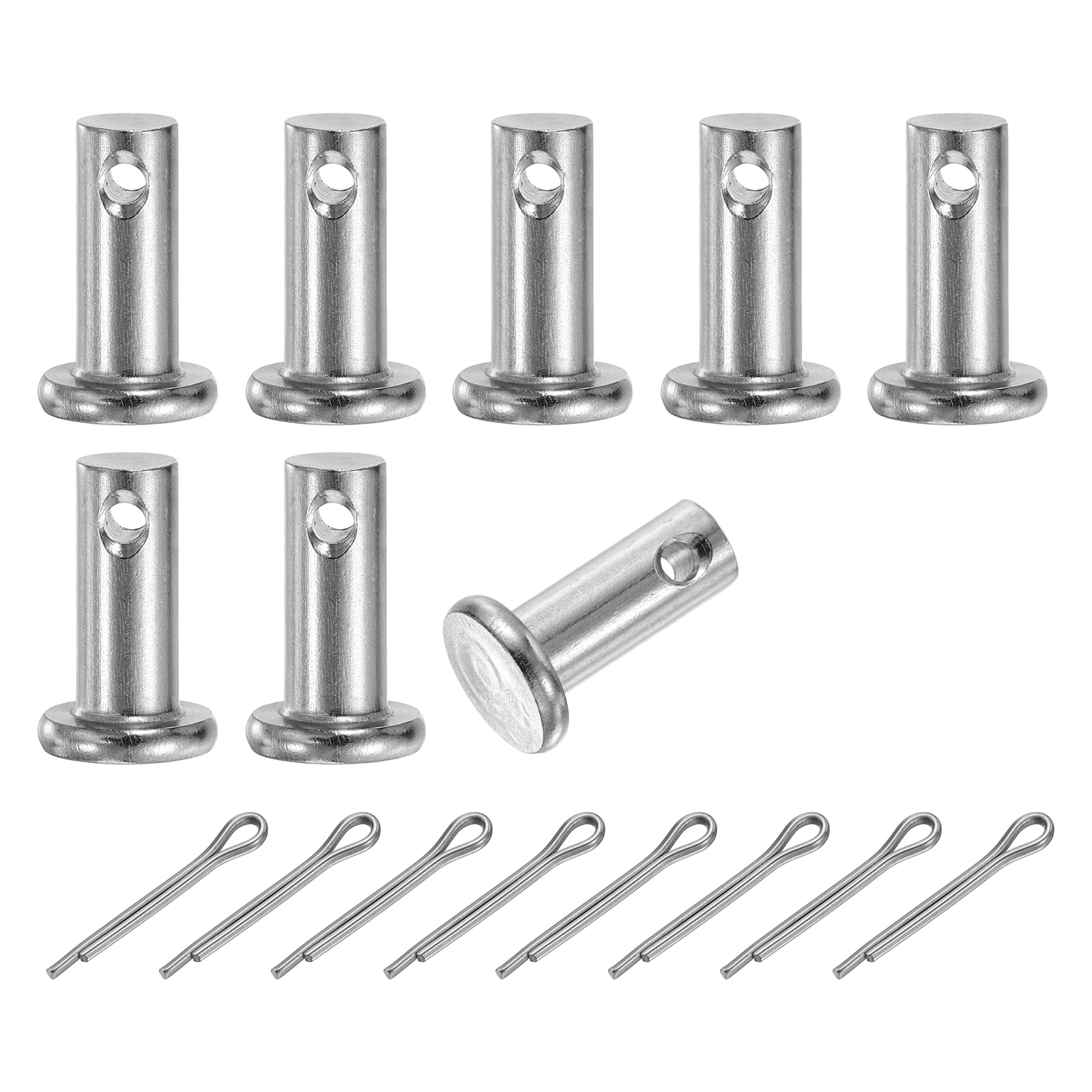 sourcing map 8Pcs M5x12mm Clevis Pins, 304 Stainless Steel Single Hole Flat Head Clevis Pin Hairpin Location Pin with Cotter Pins for Trailer Latch Mechanics Repair Furniture Installation