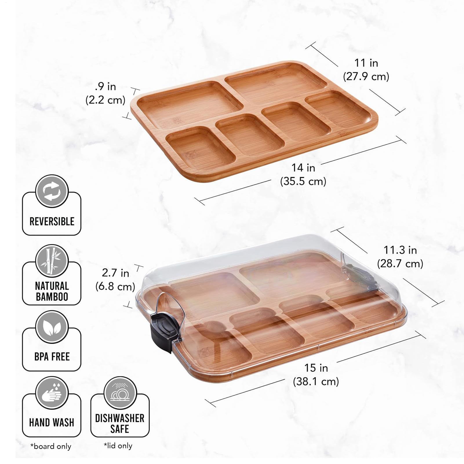 Tabla de Embutidos de Viaje con Tapa, Tablas de Cortar, Tabla de Queso portátil para Viajes, con Tapa de Bloqueo Transparente y Asas Negras, para inauguración de la casa, Bodas, picnics