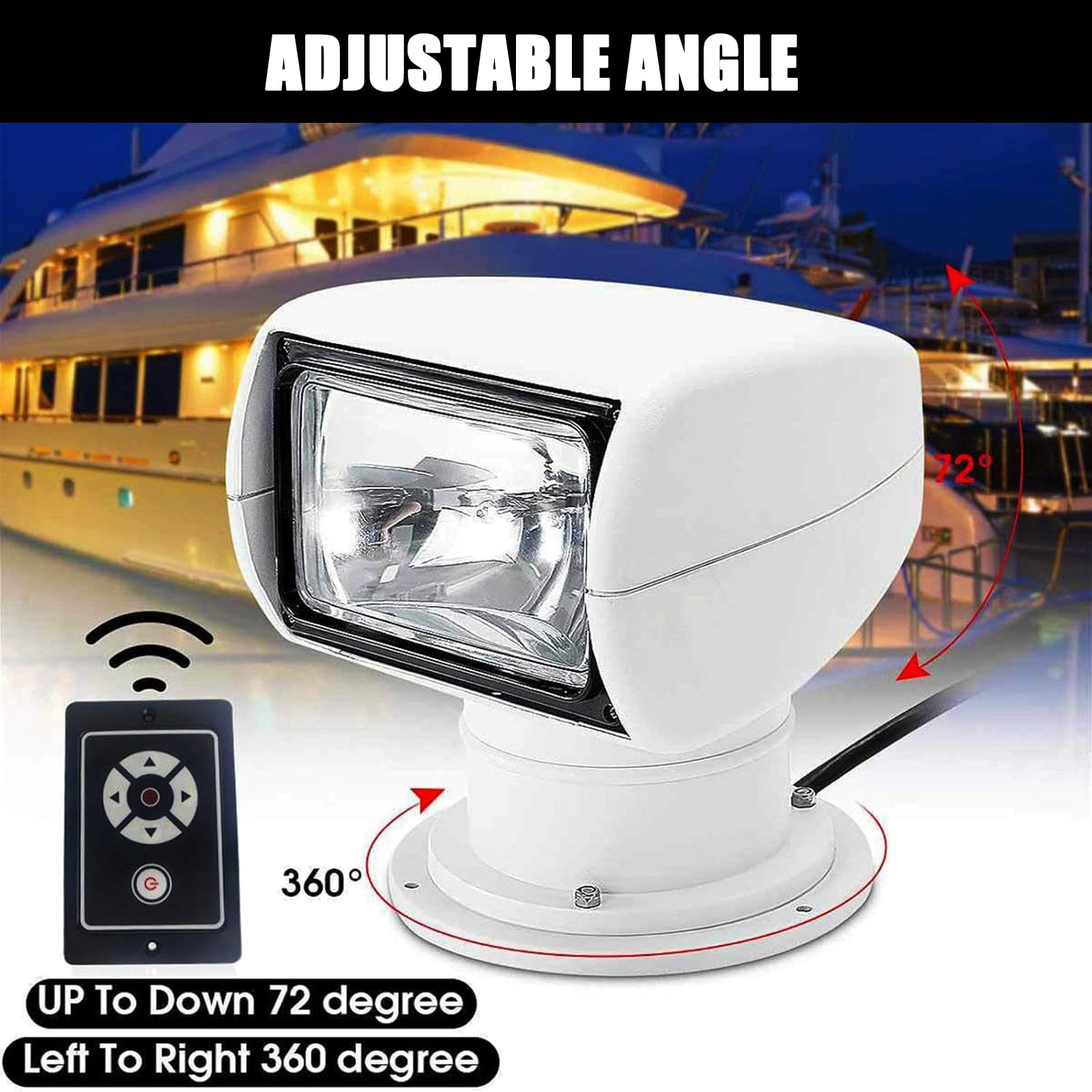 Spotlight Marino Impermeabile da 12 V/24v 100w - Ruota A 360 ° Ruota Ruota Luce per Barche, Camion, ATV, Pesca E Caccia 24V