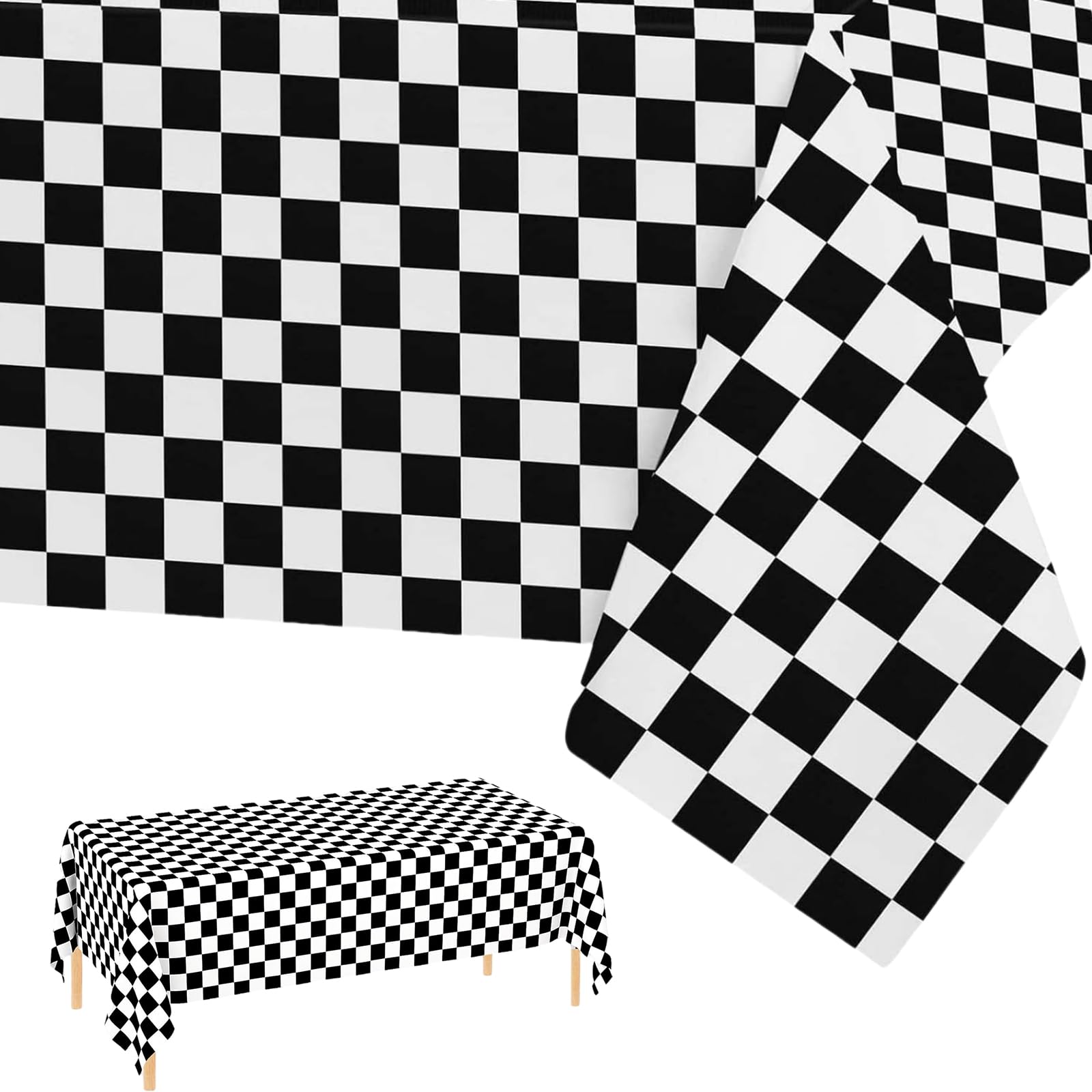 2P Black White Checkered Table Cloth Party,137*274cm Black Racing Gingham Tablecloth,Kid Adult Plastic Table Cover,Large Rectangular Xmas Table Cloths for Parties BBQ Picnic Birthday Wedding Party — image 1