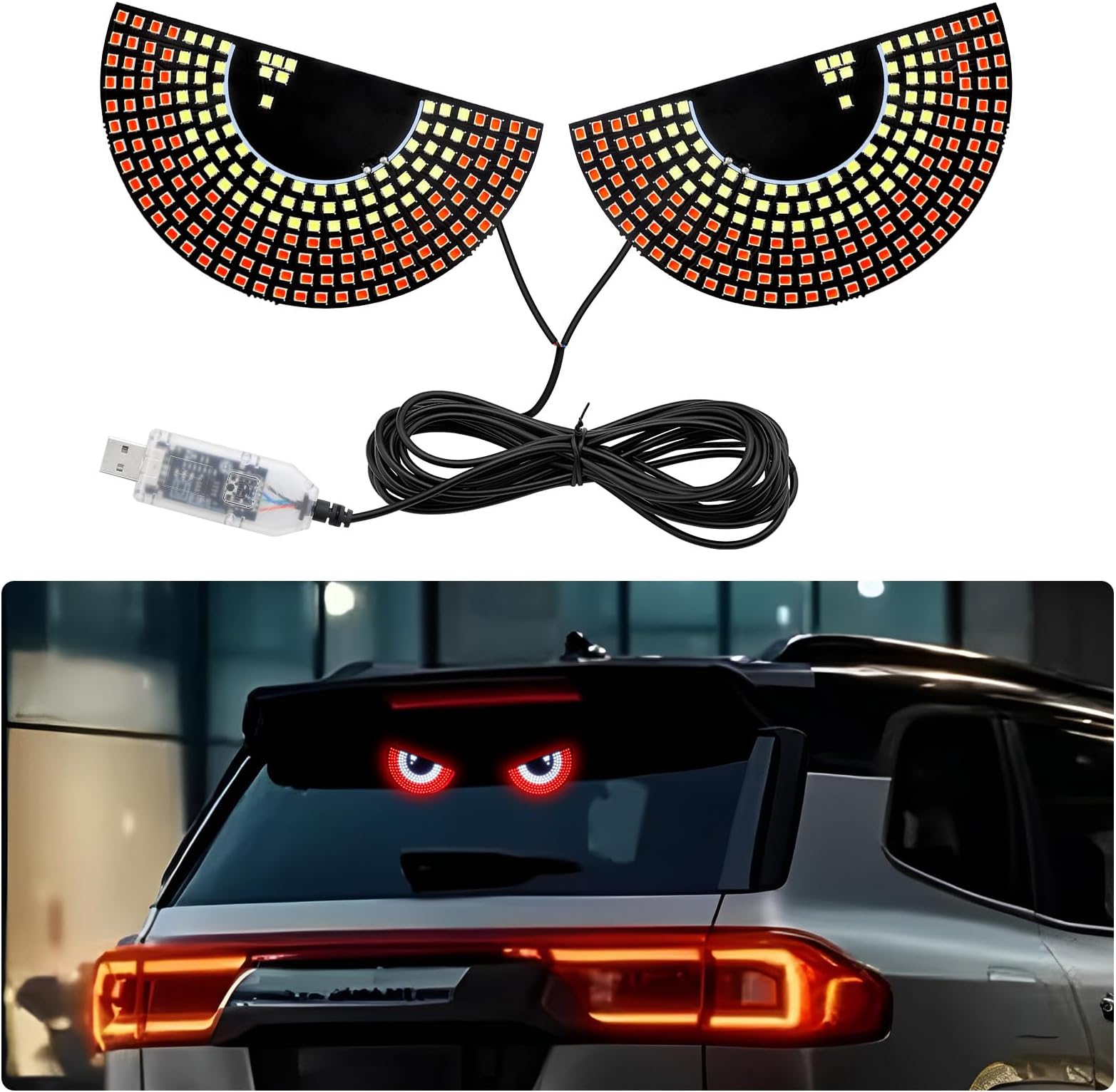 PIFOOG Devil Eyes Light for Cars Windshield LED Demon Eye Lights Car Rear Window Light up Road Rage Sign Flicker Signal Lighting USB Cool Gadgets Red White