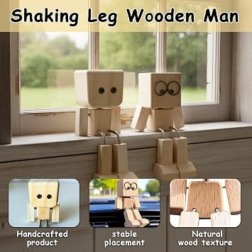 2 Shaking Wooden Man Figurine, Charming Little Wooden Figure Sways