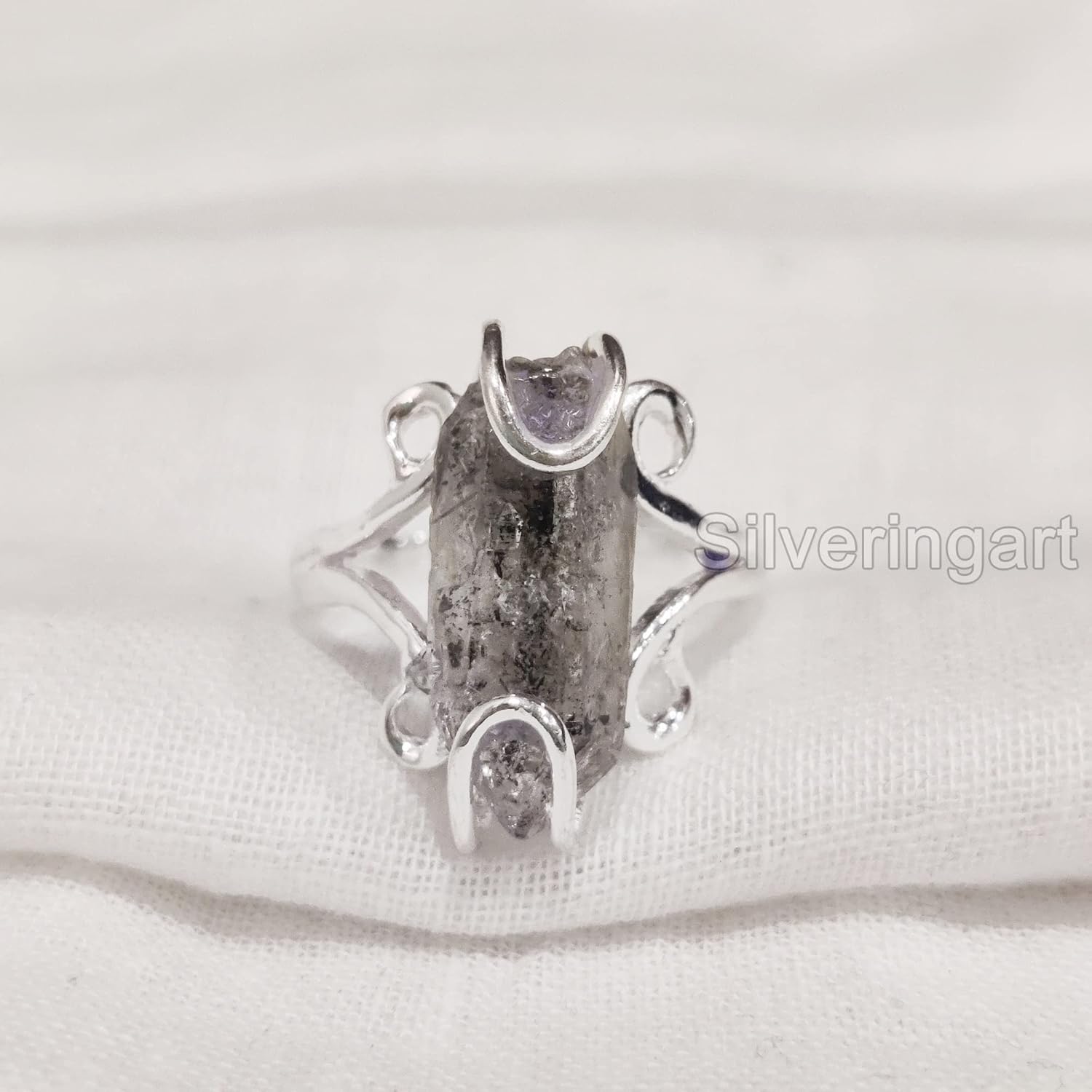 Natural Herkimer Diamond Ring, Rough Herkimer Diamond Ring, Hippie Wire Ring, 925 Sterling Silver, Womens Ring, Christmas, Thanksgiving, Handmade, Statement Jewelry, Rough Gemstone Jewelry - Image 2