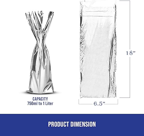 Miniatura 2 de MT Products Bolsas de regalo de vino Mylar metalizadas plateadas, 6.5 x 18 pulgadas, ideales para tirar de vino, paquete de 25