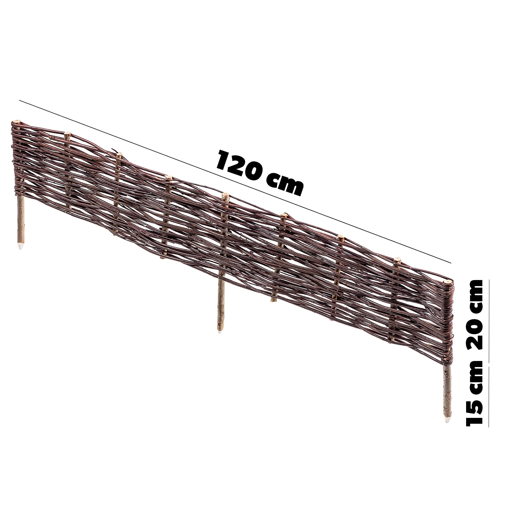 KADAX Zestaw 10 szt. obrzeże ogrodowe wiklinowe 120x20 cm, do rabat, ścieżek i trawnika, naturalny wygląd i estetyczne wykończenie