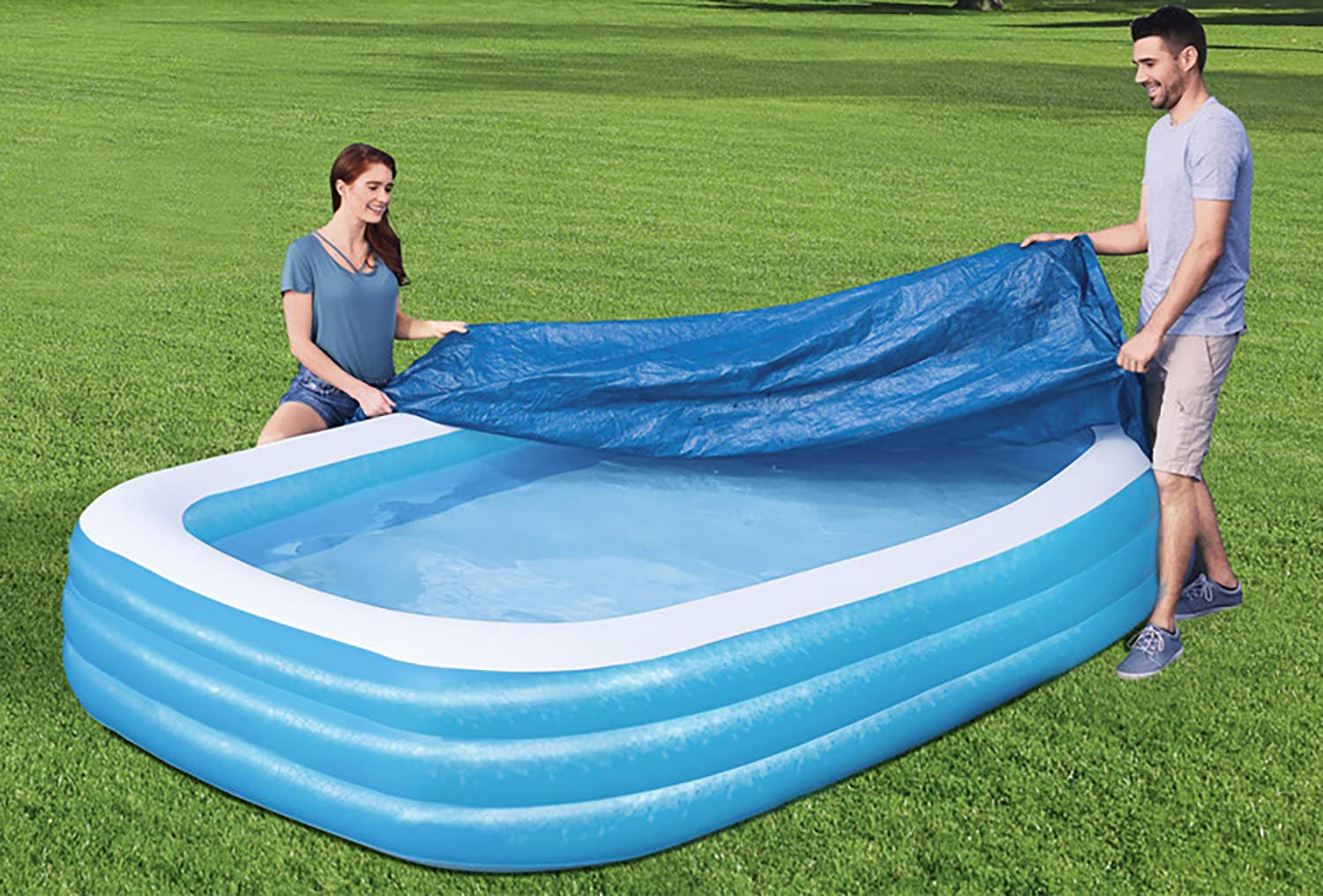 Cubierta rectangular para piscina de 305 cm x 183 cm rectangular inflable cubierta de piscina a prueba de polvo (305 cm x 183 cm) (solo cubierta)