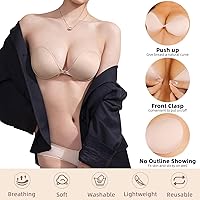 Vista 6 de HARMARK Adhesive Bra Push Up for Women 2 Pair with Nipple Covers, Sticky Invisible Silicone Backless Strapless Bra Reusable