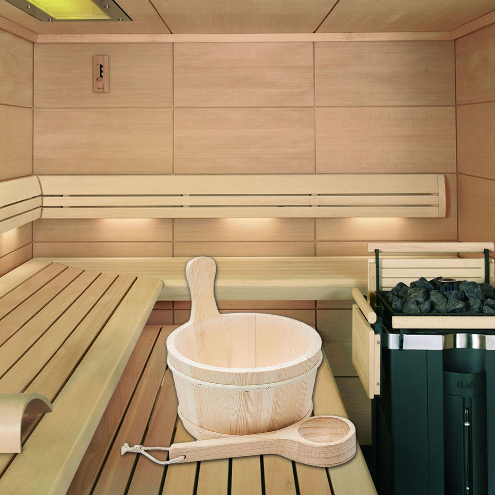 Baoblaze Sauna Wooden Bucket with Ladle Water Bucket Sauna Accessories with Handle for Bathroom