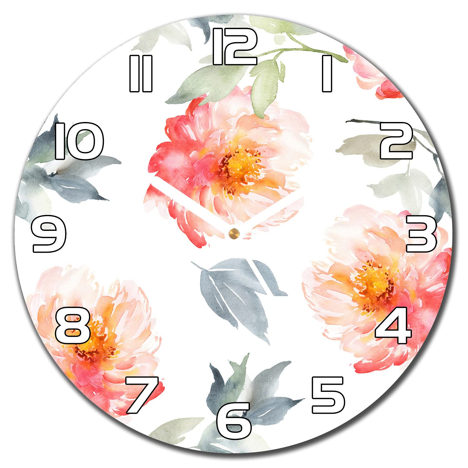 Horloge en verre de sécurité Coloray fleurs 30 cm impression moderne durable