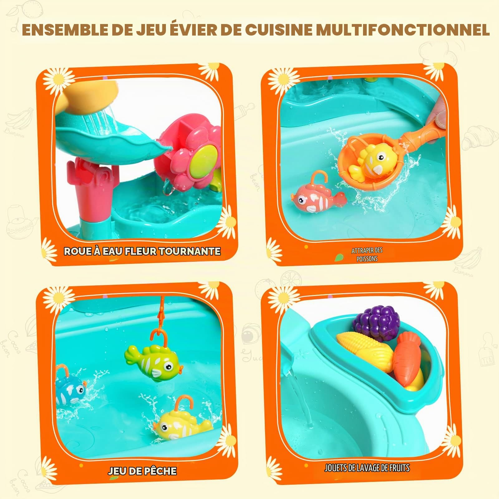 Jouet pour évier de Cuisine Play Kitchen Sink Toys Lave-Vaisselle Jouant avec Un Robinet électrique amélioré Faire Semblant de Jouer des Jouets pour Enfants Piscine Flottante Jouets de pêche
