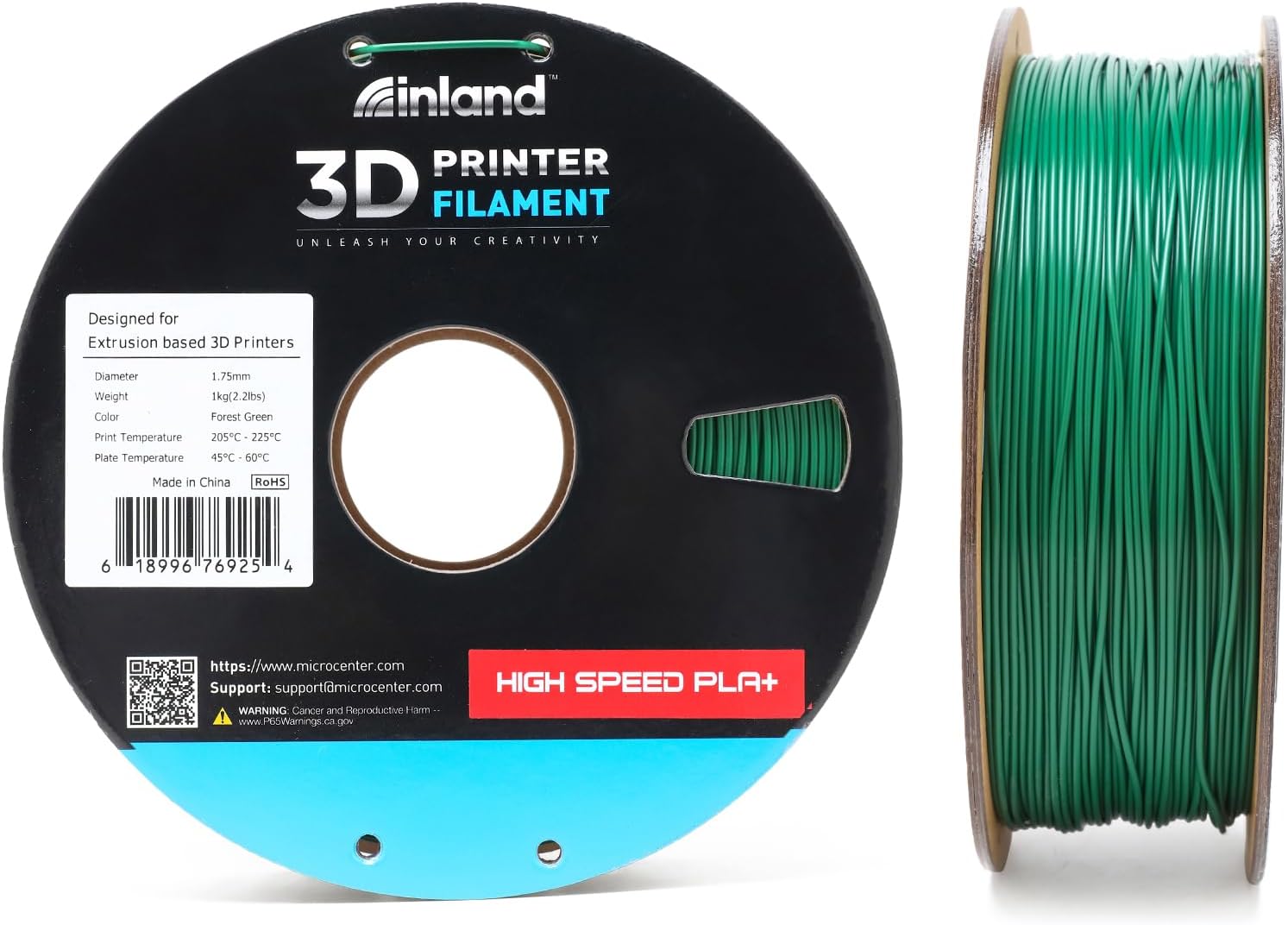INLAND High Speed PLA+ 3D Printing Filament 1.75mm - Fast Printing PLA Pro Dimensional Accuracy +/- 0.03 mm - 1kg Cardboard Spool (2.2 lbs) (1 Pack Forest Green)