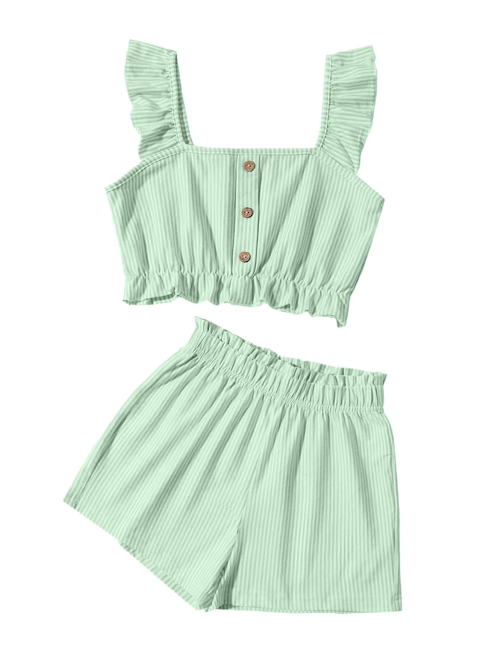 Girls Summer Outfits Striped Shirt and Short Sets