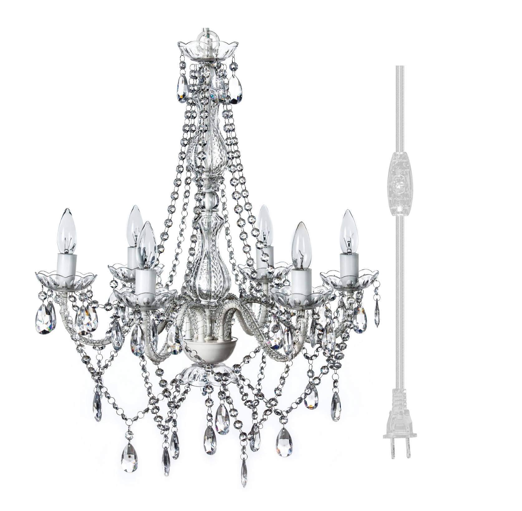 Brink House Outdoor 6 Light Plug-in Crystal White Chandelier H26