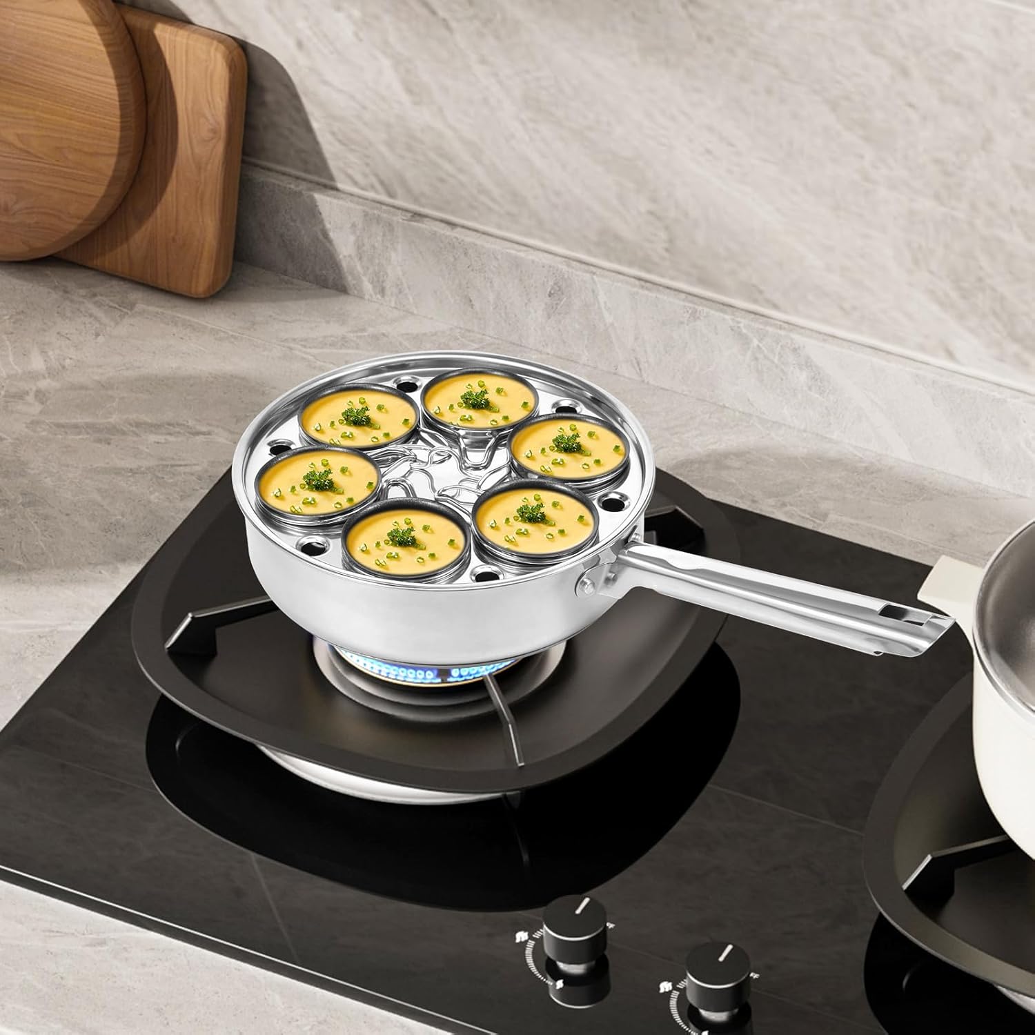 Egg Poacher with 6 Cup Nonstick Stainless Steel 2 in 1 Egg Poacher Pan and Stew Pot with Lid Induction and Gas Stove Cookware Set