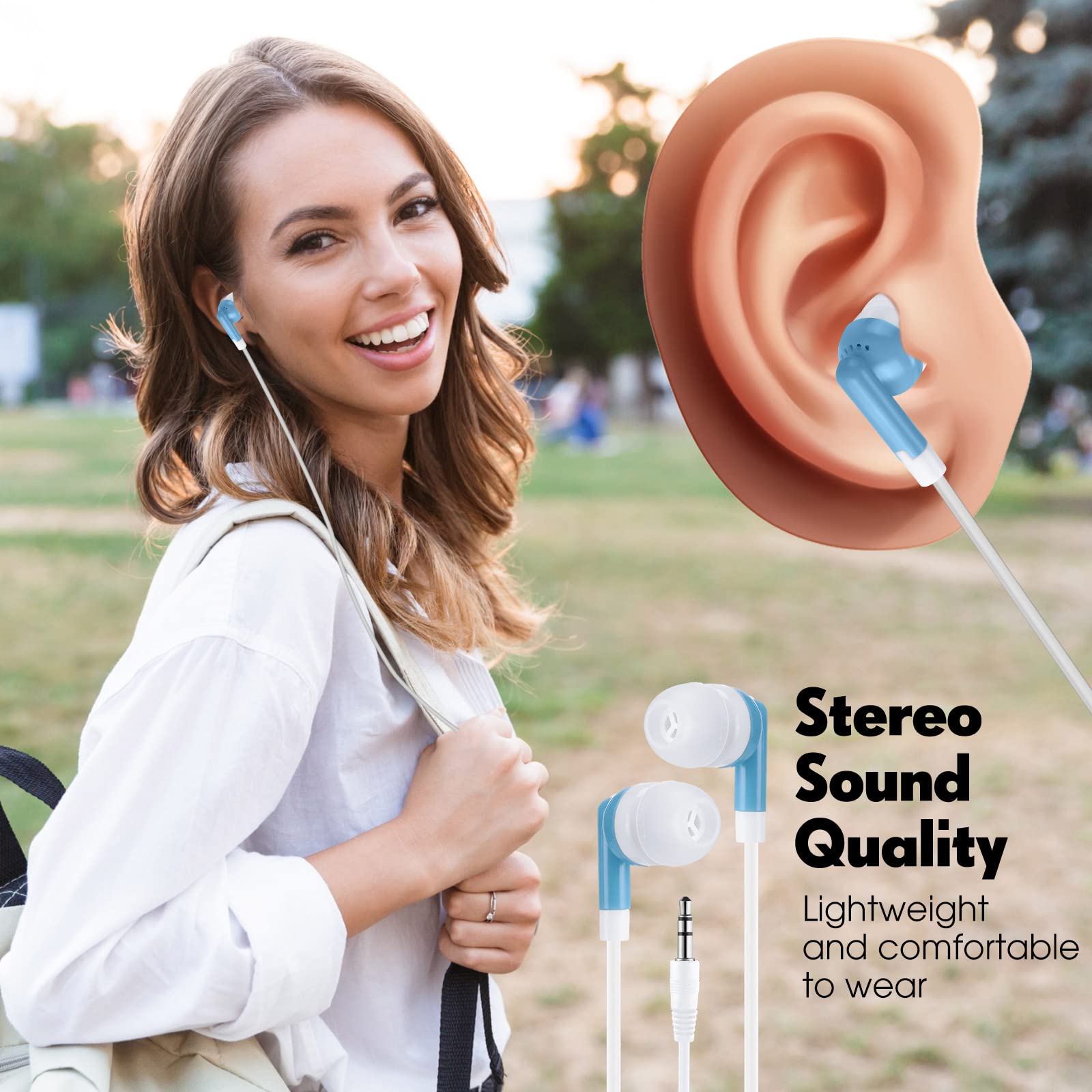 Yunsailing Confezione da 100 auricolari per aula all'ingrosso confezione da 3,5 mm in-ear auricolari con filo per studenti, adulti, scuole, ospedali, hotel, biblioteche, musei, MP3, idea regalo (blu)