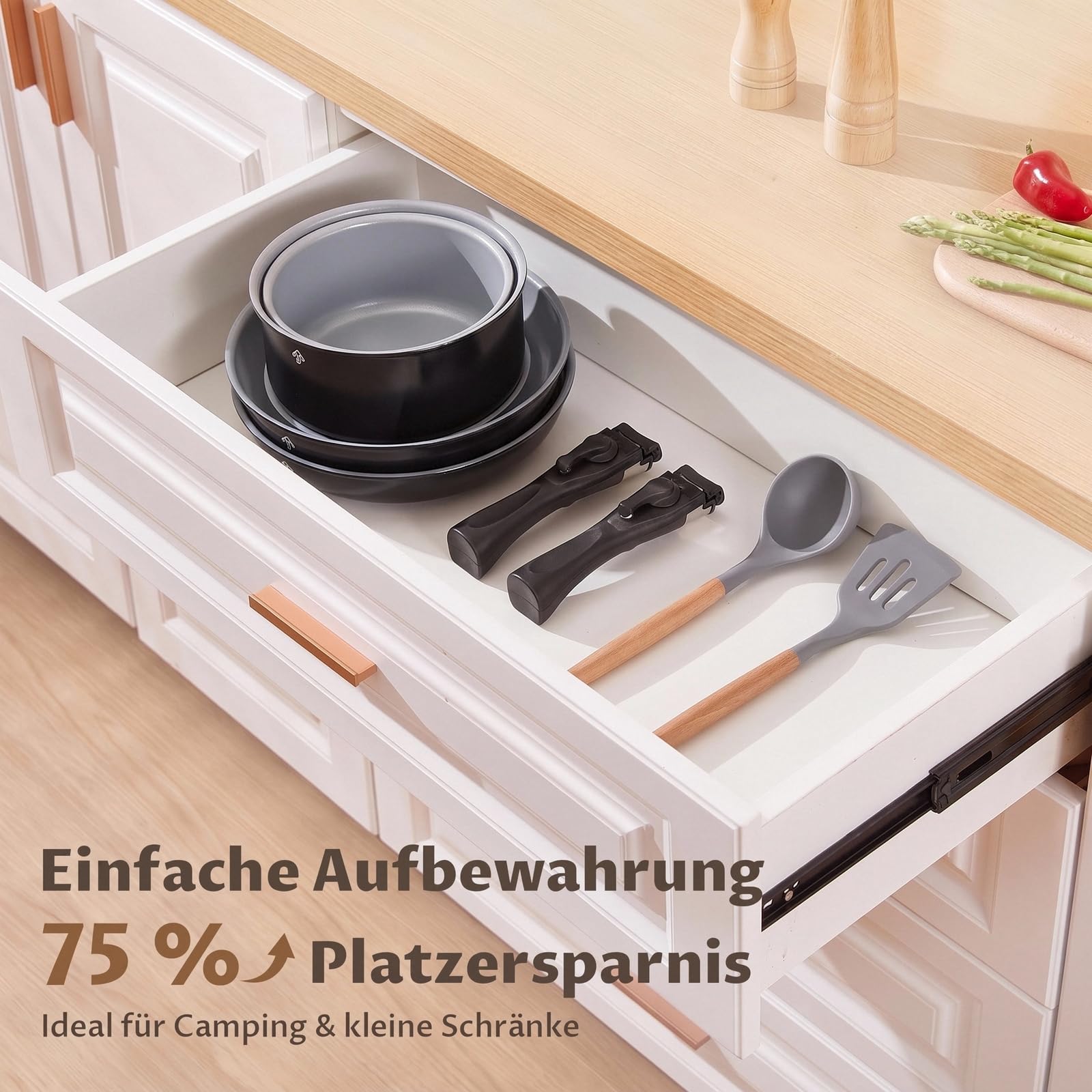 BEZIA Keramik Topfset mit abnehmbarem Griff, 17-tlg. Töpfe & Pfannen Set – Ansicht 3