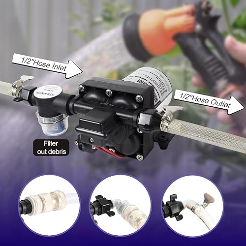 Miniatura 3 de WASSERMANN Bomba de agua RV de 12 voltios CC 3.0GPM 55PSI, repuesto para 4008-101-A65, bomba de agua autocebante de diafragma con interruptor