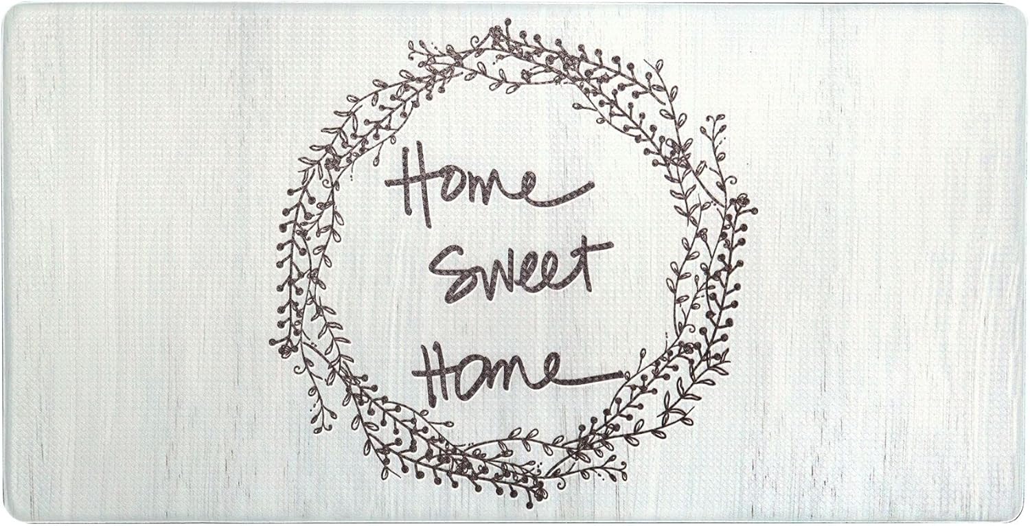Nicole Miller New York Home Sweet Home Wreath Anti-Fatigue Kitchen Mat, White/Brown, 20"x39"