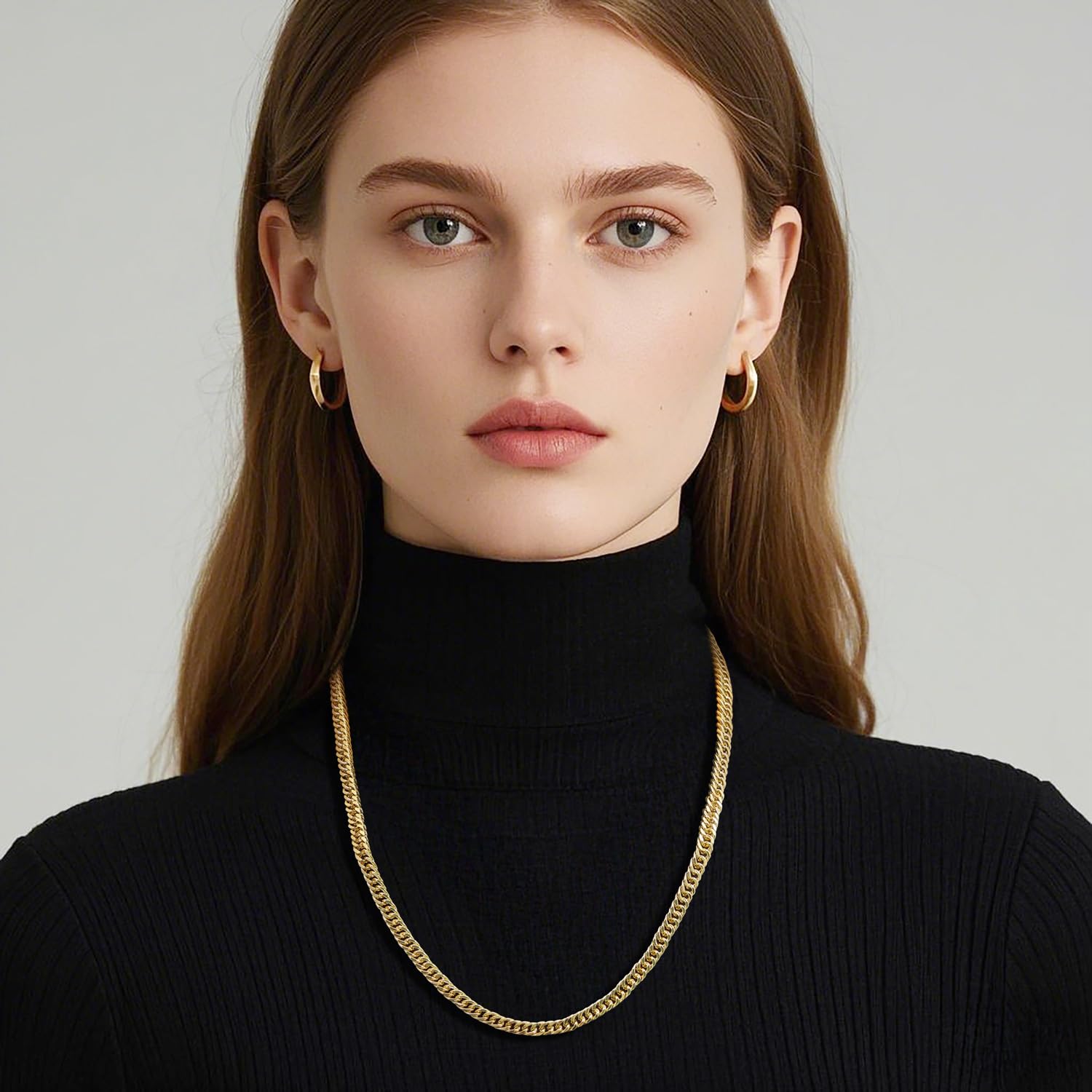 Collane in oro 14 K per donne e uomini, collana a catena cubana da 6