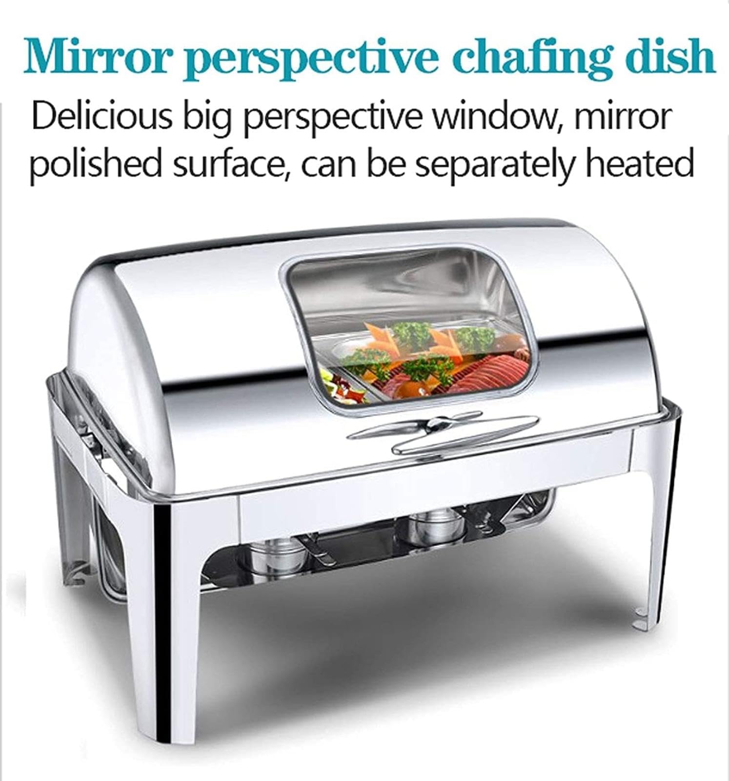 Juego de platos de acero inoxidable para bufé, juego de calentador rectangular de catering con bandejas, sartén y tapa para cocina, fiesta y banquete