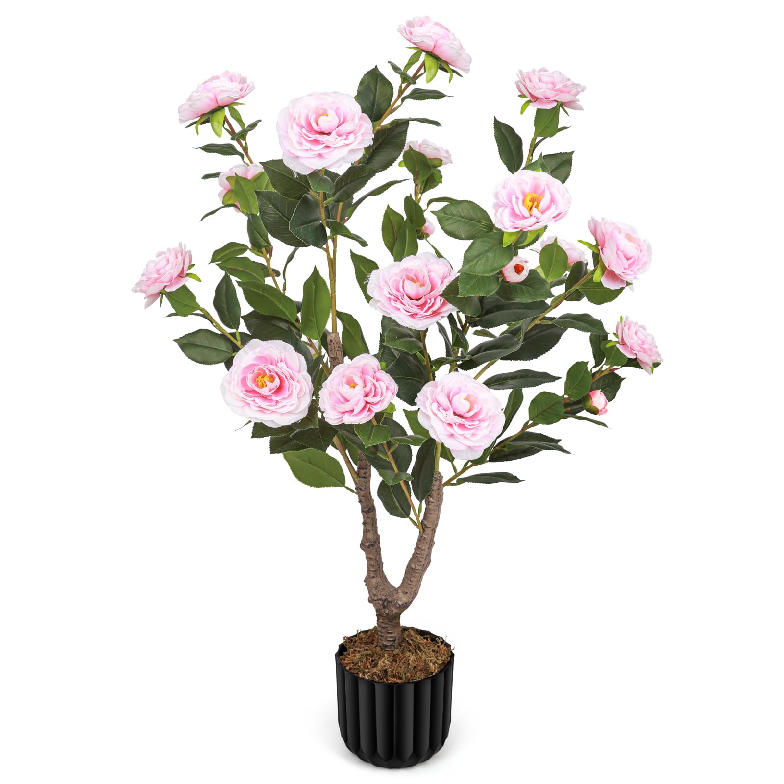 Artificial Camellia Tree for Indoor and Outdoor, Faux Flower Tree Plant in Pot