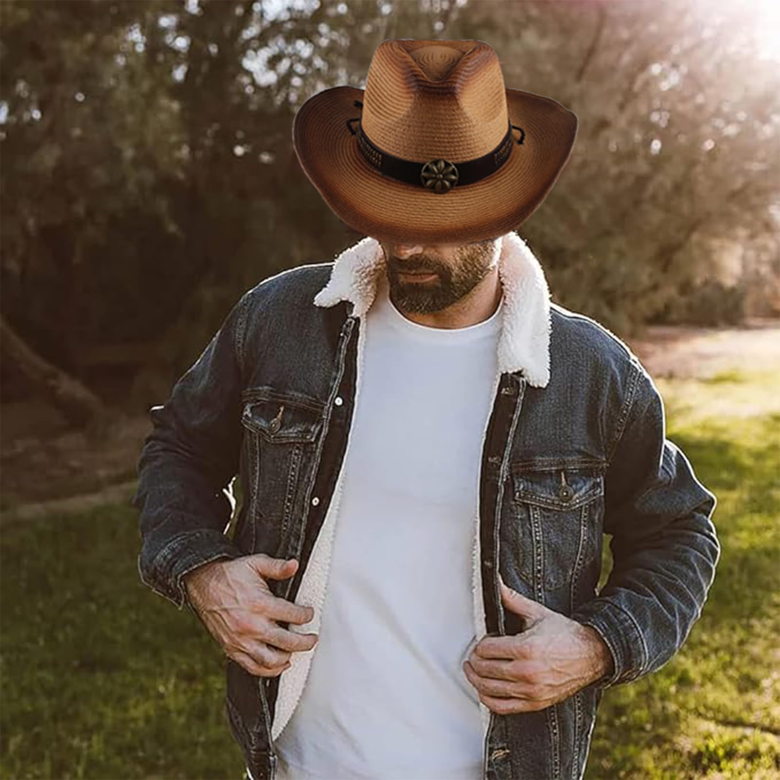 Chapeaux de paille de cowboy, chapeau classique en feutre à large bord de style occidental et chapeau de cowgirl avec boucle pour femmes et hommes