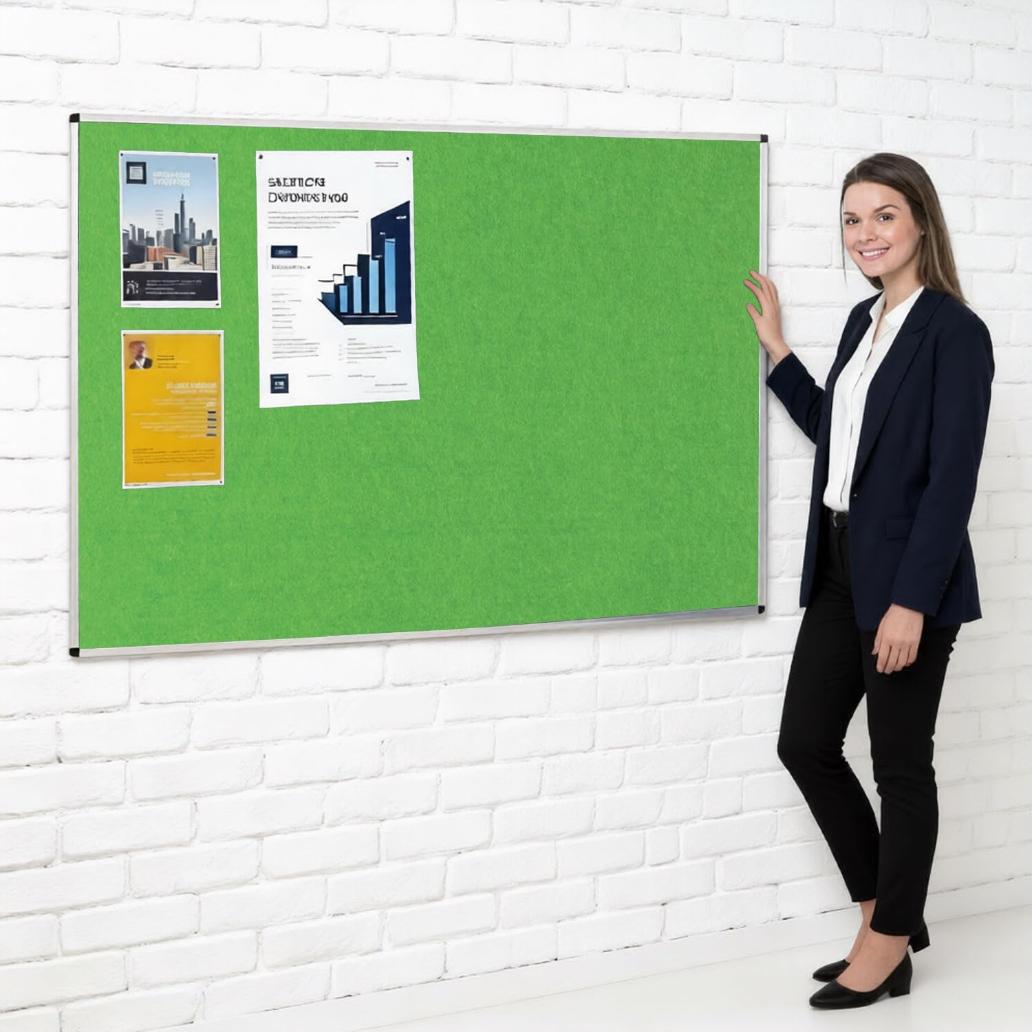Metroplan Fire-Retardant Aluminium Frame Noticeboard, 120 x 180 cm, Apple Green Pinboard, Wall-Mounted, 12 Colour Pinboard Options - Ideal for Office, Classroom, Notice Displays