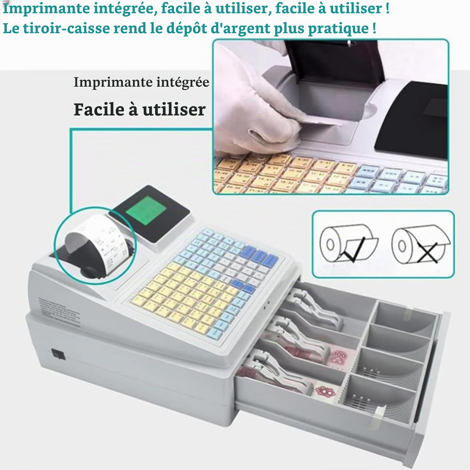 Caisse Enregistreuse Professionnelle,8 Digital Display Dispush Registre,avec Caisse Monnaie Et Imprimante Thermique,Aux Commerces Détail Et Aux Restaurants