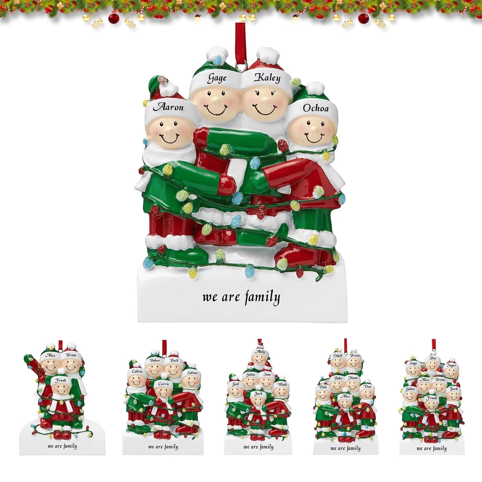 2024 Nombre de la Familia Personalizada Adornos de Navidad,Nombre Personalizado Adornos del árbol de Navidad,Adornos de Resina para el árbol de Navidad,Adornos Navideños Familiares con 3-8 Nombres