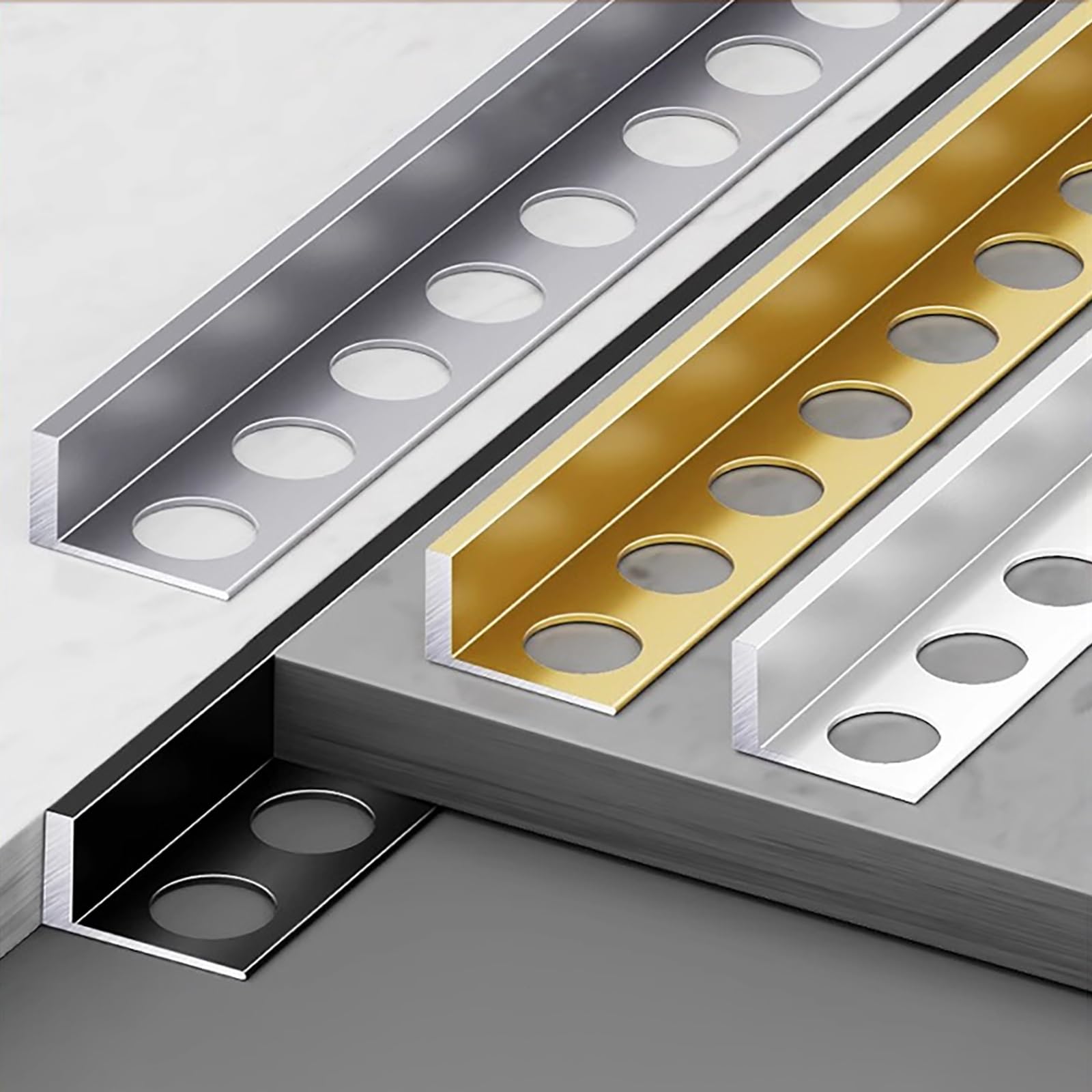 Perfil De Esquina Decorativo En Aluminio Anodizado para Baldosa 125 Cm X 2 Piezas Perfil De Junta para Bordes De Piso Y Pared, (Gold,Height: 13 mm)