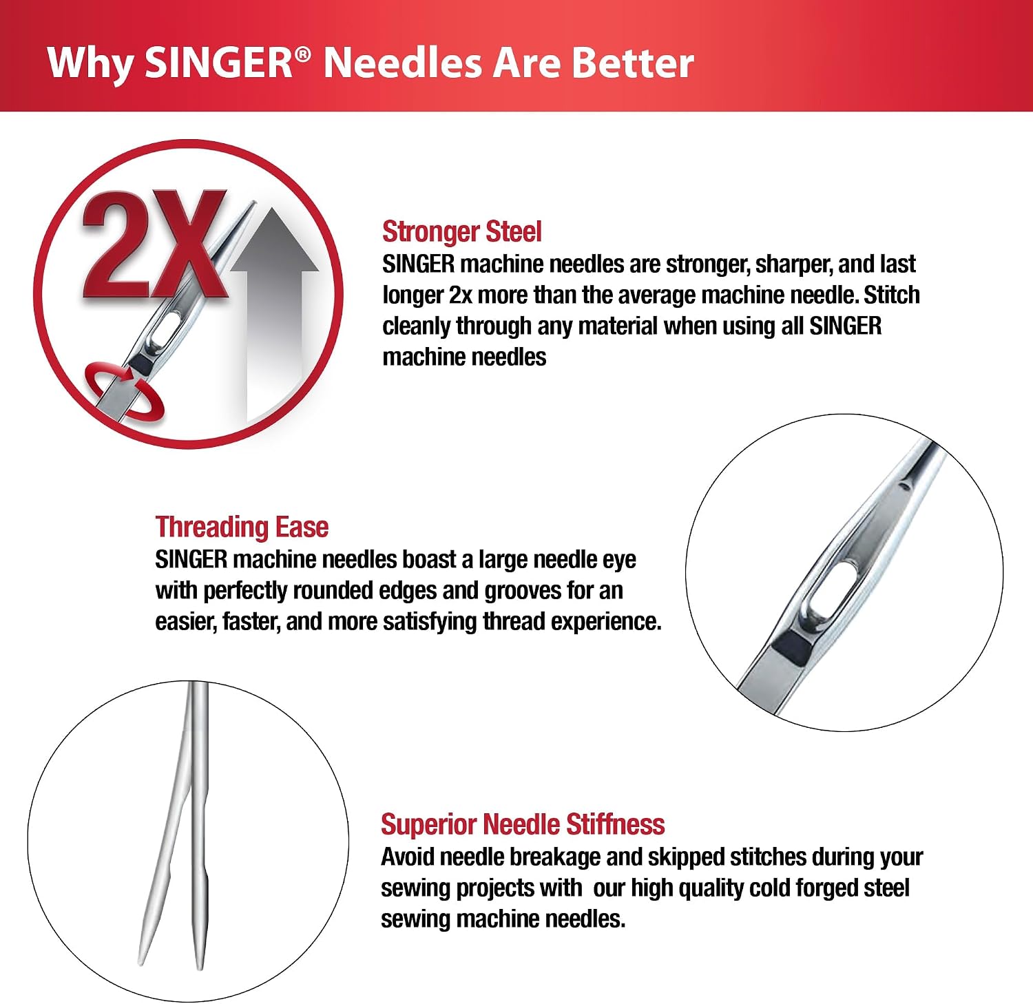 SINGER Universal Regular Point Overlock Serger Needles, Size 80/12-5 Count
