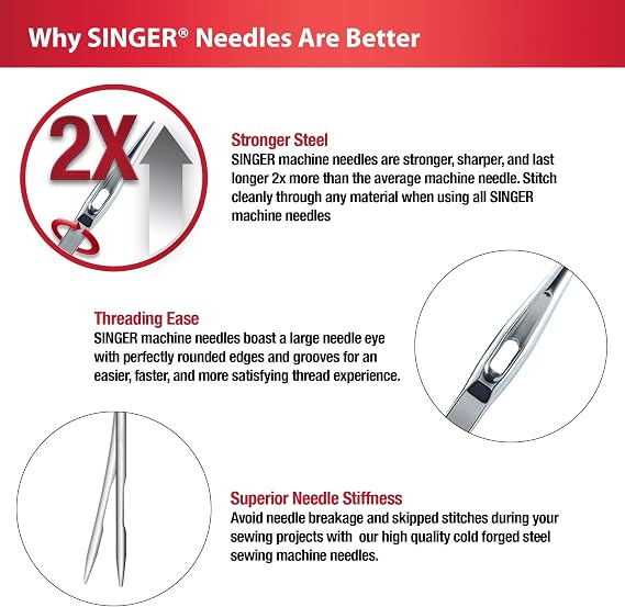 SINGER Universal Regular Point Overlock Serger Needles, Size 80/12-5 Count