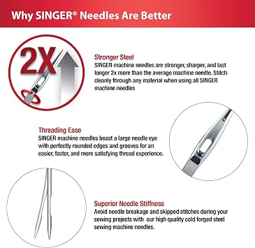 SINGER Universal Regular Point Overlock Serger Needles, Size 80/12-5 Count
