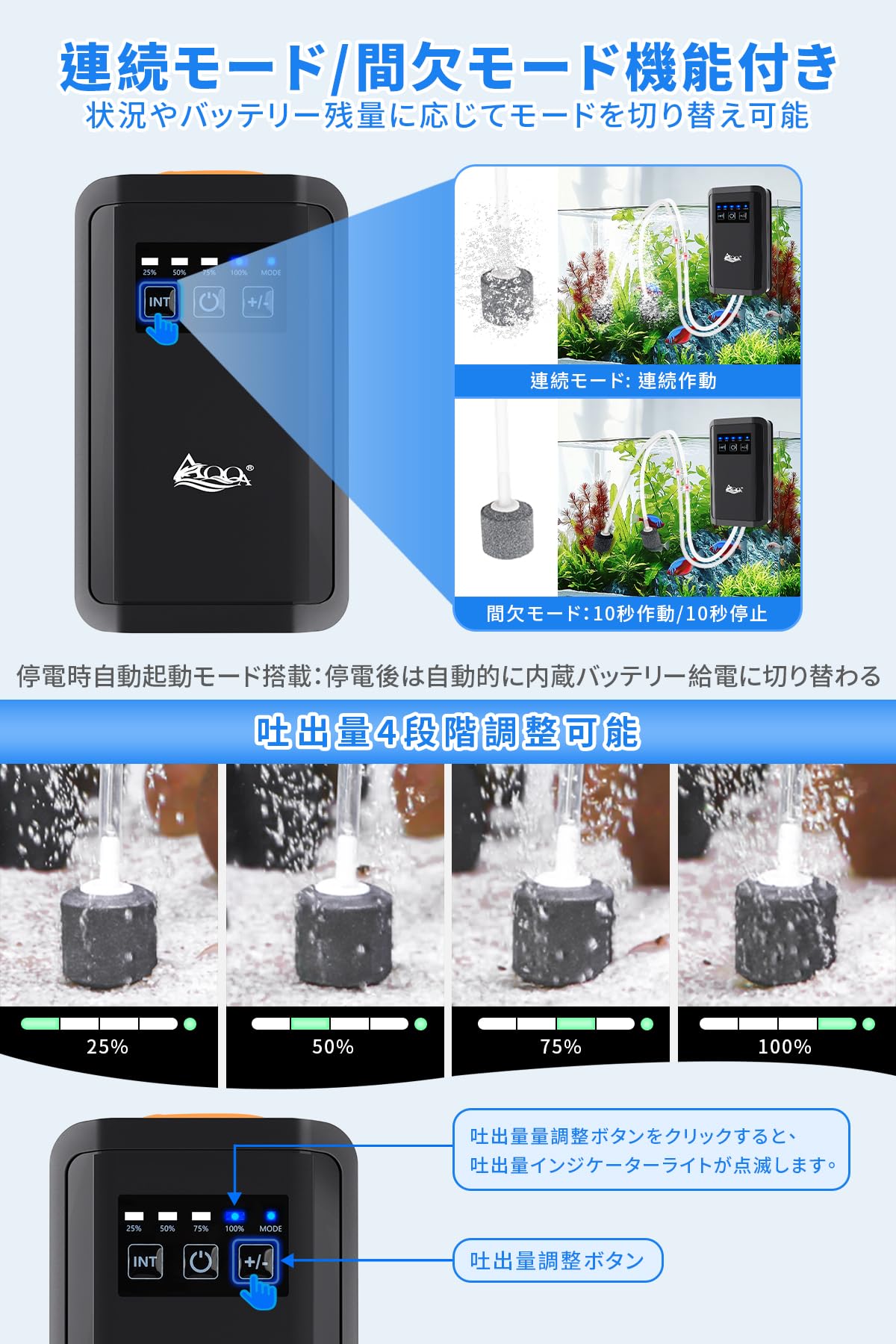 Amazon.co.jp: AQQA 水槽 エアーポンプ 釣り 充電式 釣りエアー