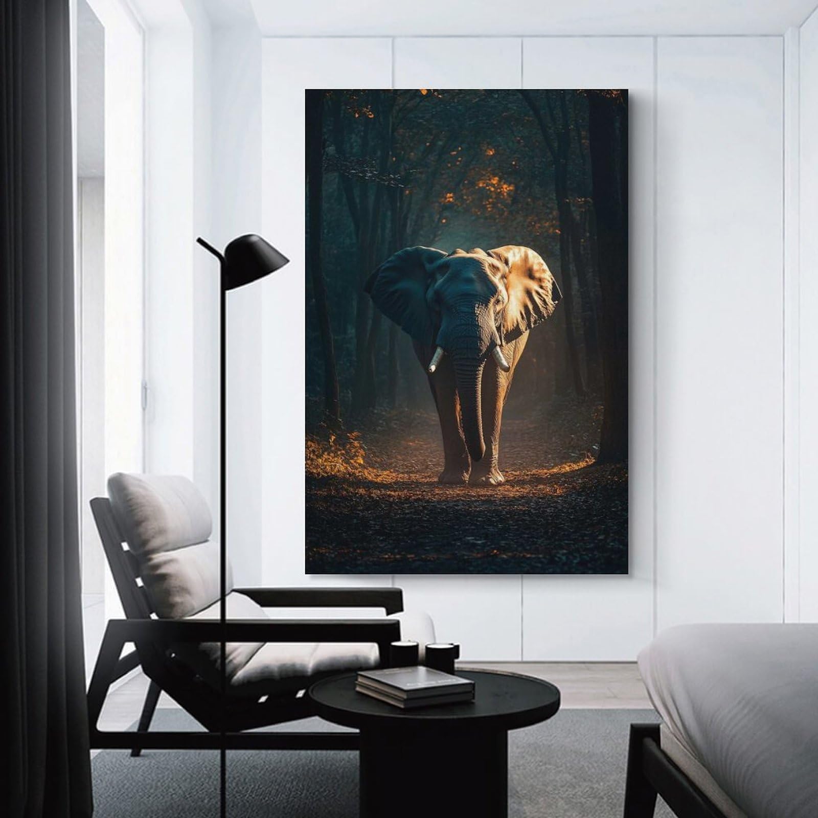 Junmoney Elephant in Forest Room Decor Wall Art 24x36inch(60x90cm), for Entrance Spaces, Stair Walls Or Halls, A Neat Decor Update for Hallways