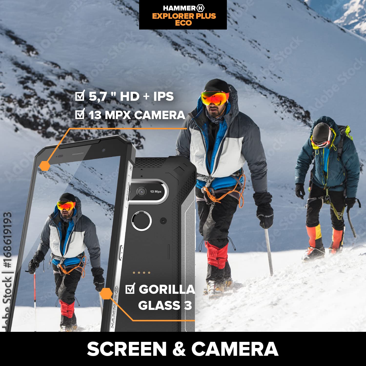 Hammer H Explorer Plus Eco, smartphone robusto, Display IPS da 5,7" HD+, 4 GB DI RAM, 64 GB di memoria interna, USB-C, GPS e A-GPS, Android 11, 5000 mAh, IP69, 13 Mpx, 4G LTE, Doppio SIM, argento