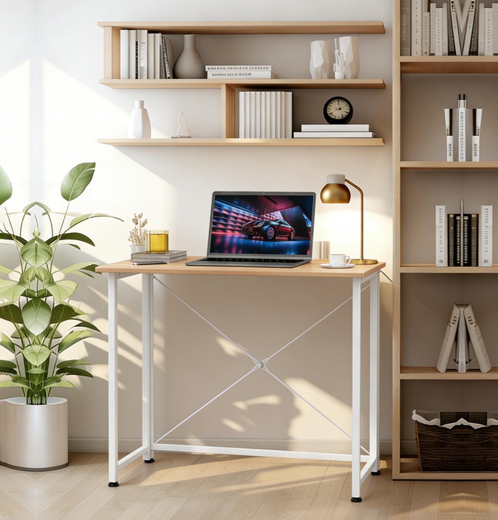 Mesa Escritorio Plegable, Mesa Ordenador Plegable Escritorios portátiles para Estudio, Casa Oficina, Escritorio para computadora 80 * 45.5 * 74 cm Marrón
