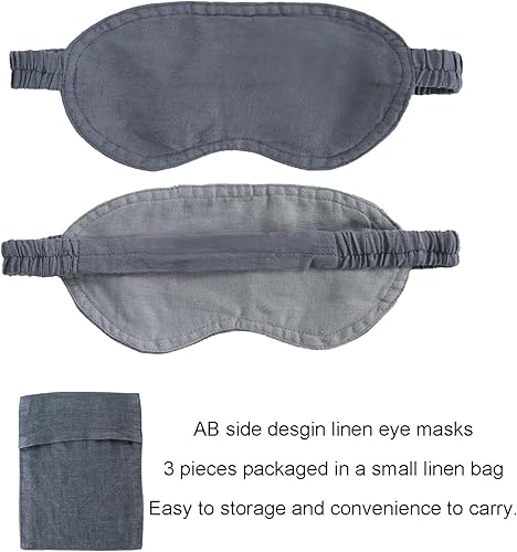 Miniatura 2 de S VICTORY SYMBOL 100% lino francés antifaz para dormir con los ojos vendados para dormir, viajes, blinder, juego de 3, color lateral AB, gris oscuro