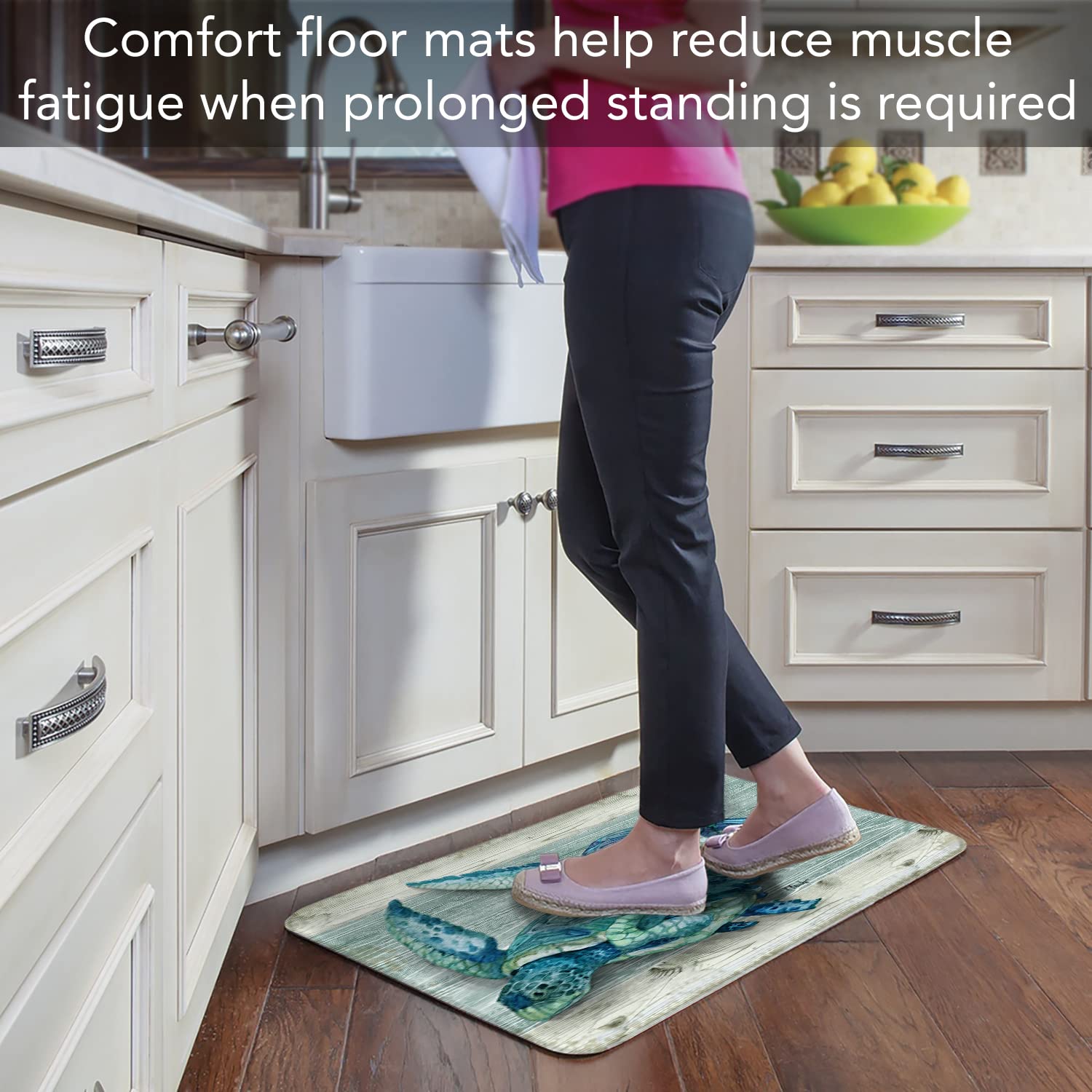 Counterart Northpoint Turtles 30” x 20” Decorative Vinyl Comfort Floor Mat, Manufactured in The USA, Waterproof, Reduces Muscle Fatigue, Easily Wipes Clean