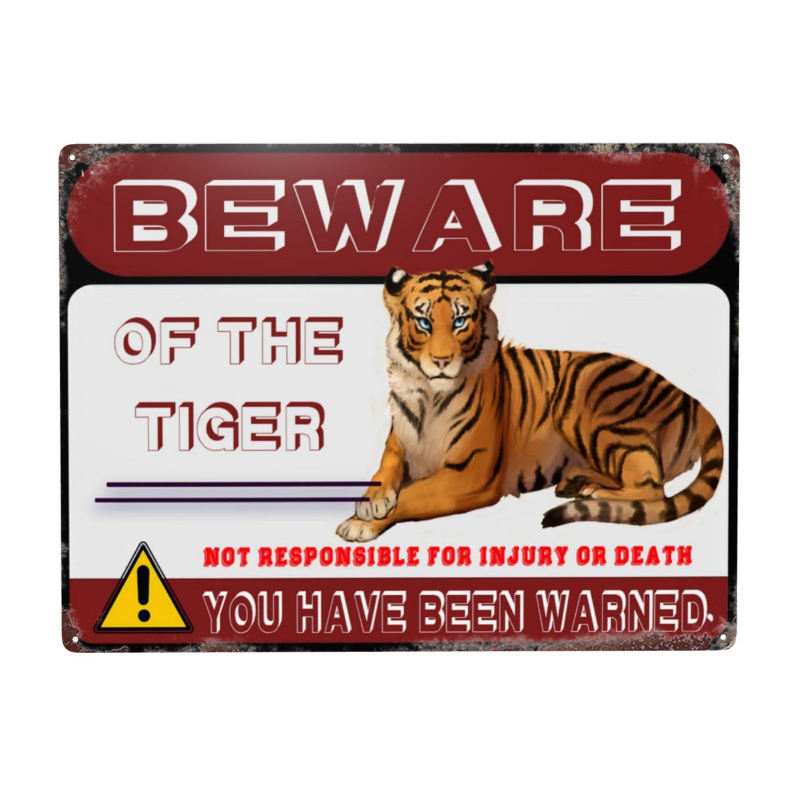 Scvgfdxzs Tin-01 Beware Of The Tiger Vintage Metal Tin Sign Funny Vintage Signs For Outdoor Metal Signs Wall Decor—8X12 Inch