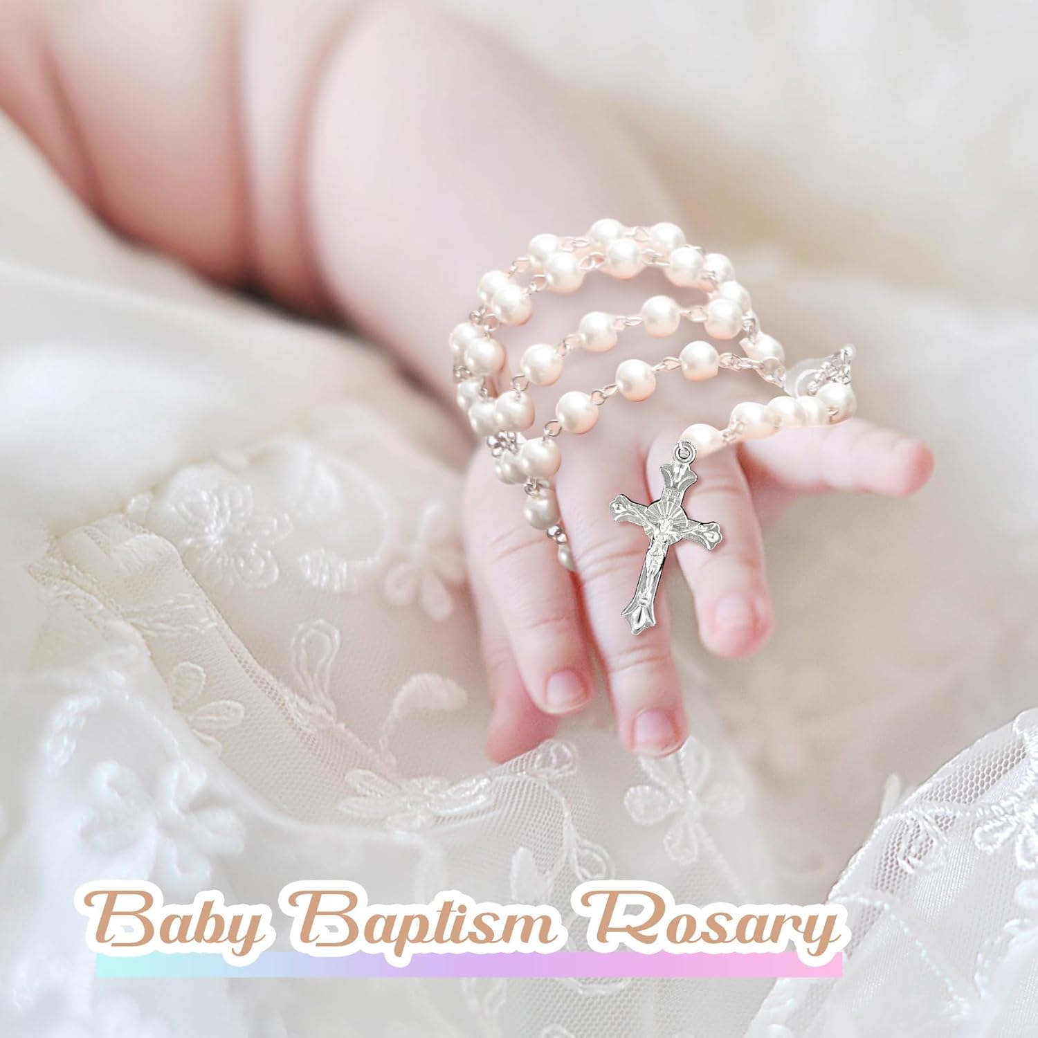 ROCEEI Catholic Rosary Necklace First Communion Baptism Favors Pearl Rosary Bead with Box for Women Men Elders Christian Gift - Image 7